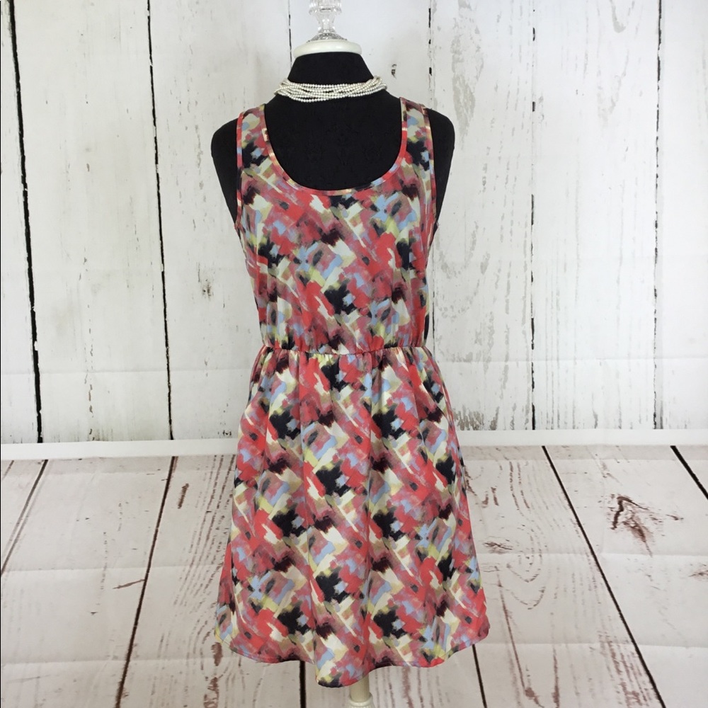 Lush Multi Color Summer Sun Dress Cut Out Back